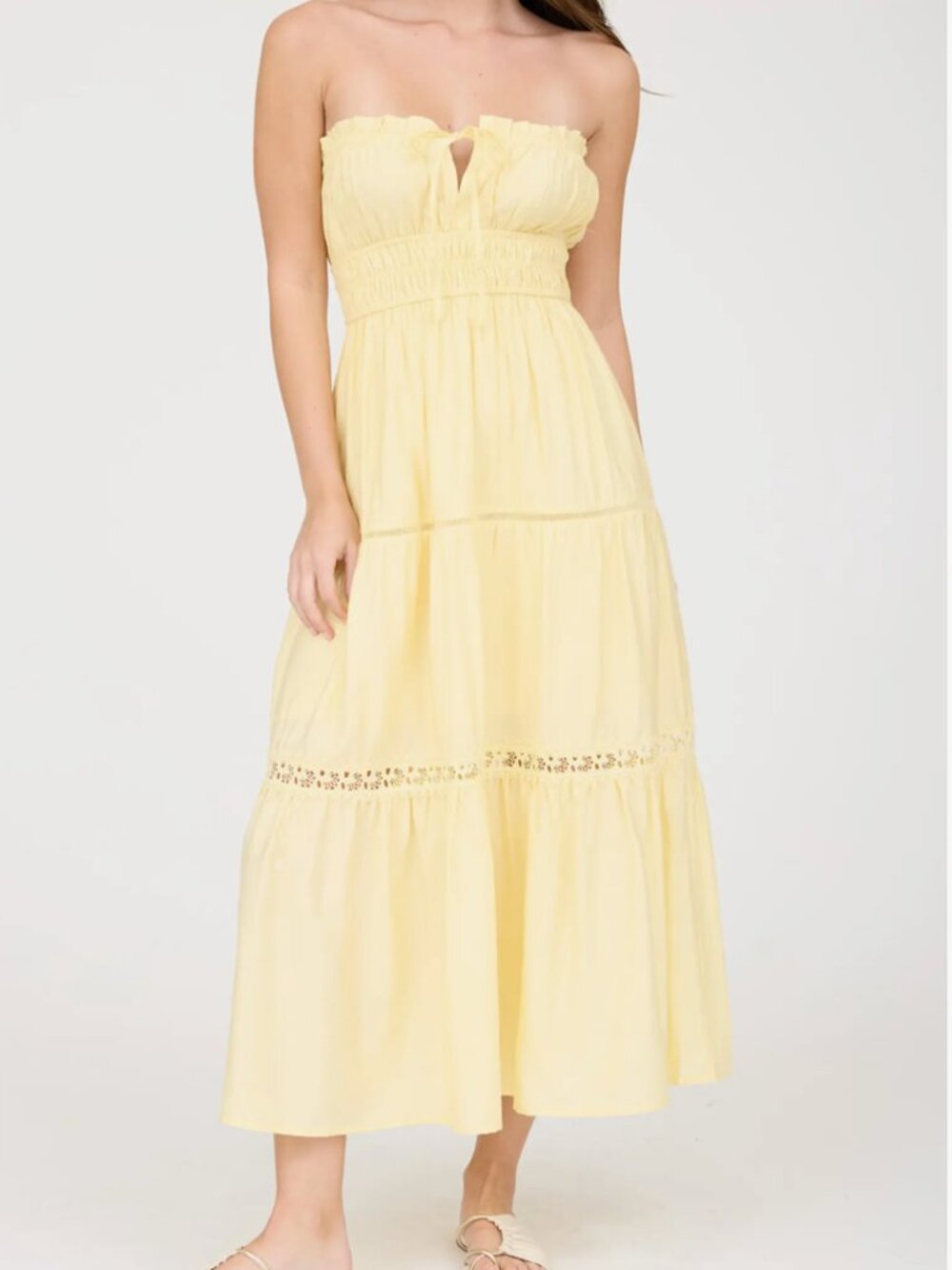 Butter Yellow Strapless Midi Dress Size Small